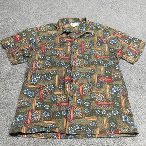 Vintage Hawaiian Shirt Mens Large Aloha Kole Kole Button Up Surfboard Print